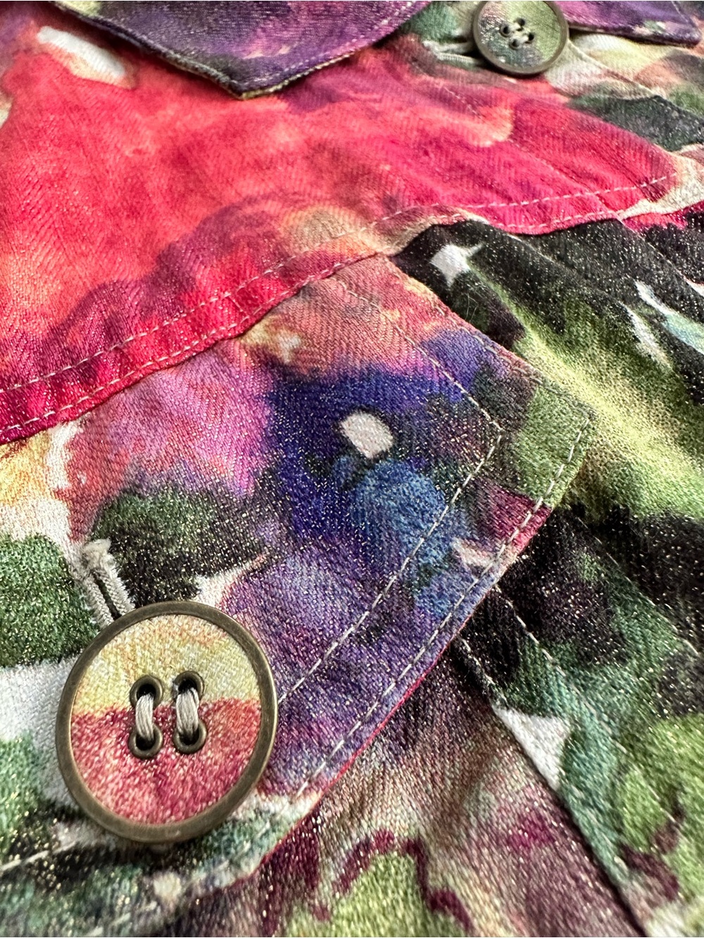 Chico's Size 3/XL Multicolor Watercolor Linen Cotton Floral Button Wearable Art - Picture 5 of 8